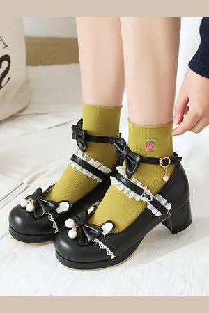milanoo.com Sweet Lolita Footwear Black Bowknot PU in pelle PU Cuoio Daily Casual Lolita Scarpe