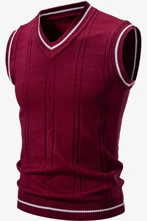 milanoo.com Maglione lavorato a maglia da uomo con scollo a V e senza maniche