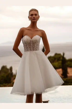milanoo.com Mini abito da sposa Abito da sposa corto Senza spalline Maniche lunghe Corto Abiti da sposa corti