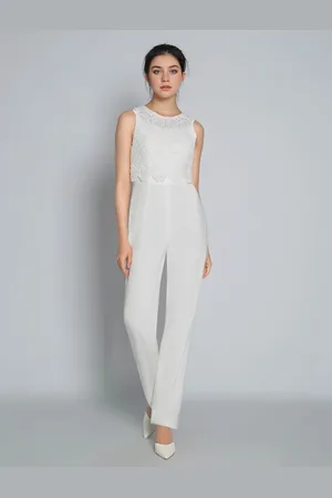 milanoo.com Abito da sposa in due pezzi Collo gioiello in pizzo Due pezzi Spalline lunghe fino al pavimento Cerniera senza maniche