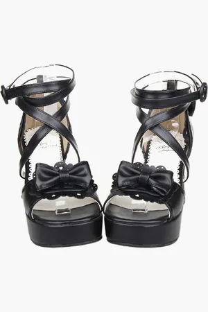 milanoo.com Lolita Sandali Pony tacchi piattaforma caviglia spalline Bow