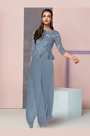 milanoo.com Abito da festa per la madre della sposa collo gioiello maniche a 3/4 tubino applique abiti da ospite per matrimonio