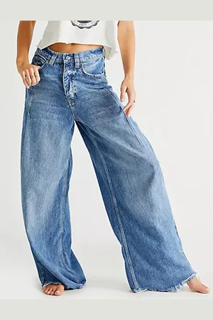 milanoo.com Jeans dritti per donna pantaloni in denim ispirati alla Boemia vestibilità rilassata 2025