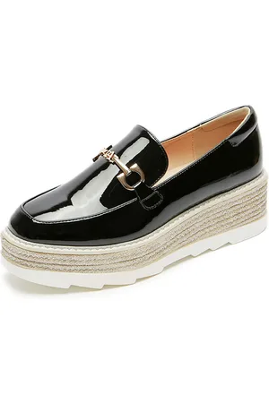 milanoo.com Oxford da donna in pelle verniciata con plateau e punta squadrata con dettagli in metallo