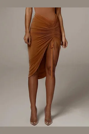 milanoo.com Gonne Caffè Poliestere Vita naturale Casual convertibile Autunno a metà polpaccio Pantaloni da donna