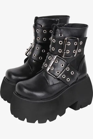 milanoo.com Stivali Lolita gotici Calzature Lolita in pelle PU nera con punta tonda