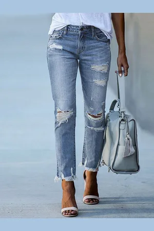 milanoo.com Jeans da donna moderni in poliestere skinny effetto invecchiato