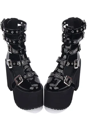 milanoo.com Gothic Lolita Sandal Grommet Buckle Platform Lustrato PU scarpe