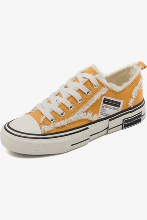 milanoo.com Scarpe casual da donna con punta tonda e piatte in tela gialla (<1")