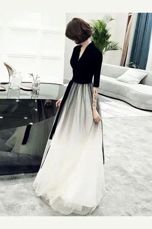milanoo.com Abiti da cerimonia lunghi in tulle a mezza manica Maxi Ombre Abiti formali