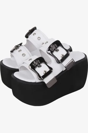 milanoo.com Sandali Lolita gotici Dettagli in metallo Scarpe estive Lolita con punta aperta in pelle PU metallizzata