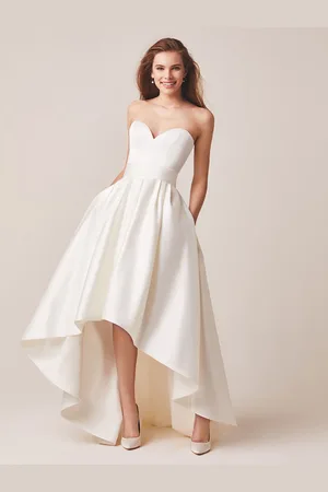 milanoo.com Abito da sposa in due pezzi Tessuto in raso Scollo a cuore A-Line con abito da sposa senza maniche con cerniera a strascico