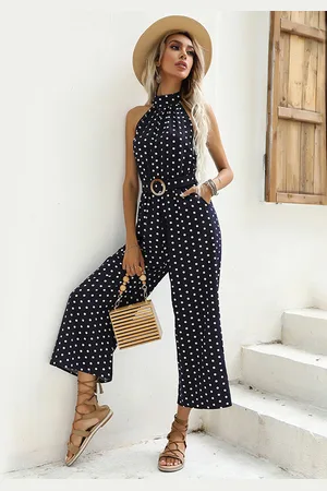 milanoo.com Tuta da donna Dark Navy Polka Dot Halter senza maniche in poliestere Summer One Piece Outfit