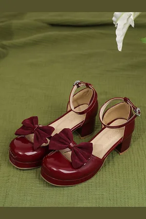 milanoo.com Sandali accademici Lolita Fiocchi Punta tonda Pelle PU Scarpe estive Lolita bordeaux