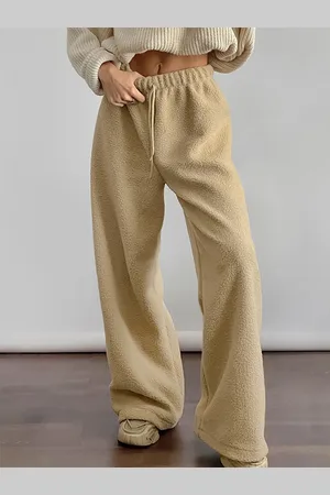 milanoo.com Pantaloni comodi in pile Sherpa con coulisse pantaloni larghi primaverili casual per donna 2025