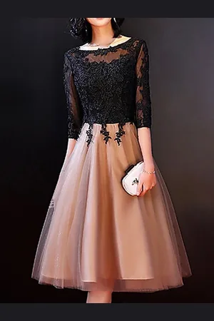 milanoo.com Abito da sposa madre gioiello collo mezze maniche abito da ballo applique abiti da sposa al ginocchio
