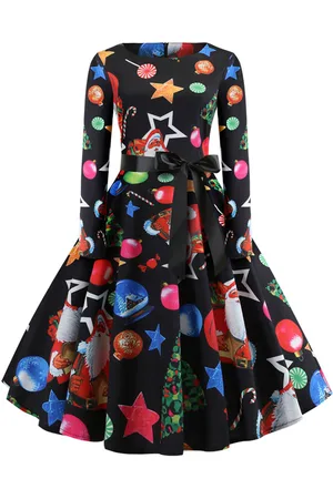 milanoo.com Abito vintage natalizio a manica lunga con fiocco a palloncino stile anni \\