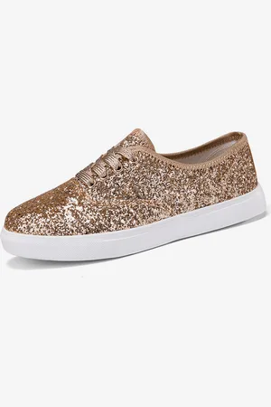 milanoo.com Scarpe da ginnastica da donna con punta tonda in tessuto con paillettes color scarpe casual piatte (<1")