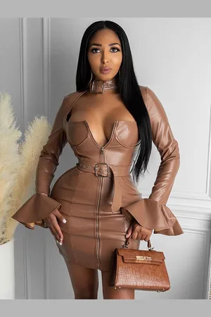 milanoo.com Abiti aderenti per il compleanno Abito a tubino sexy a maniche lunghe con scollo quadrato cachi