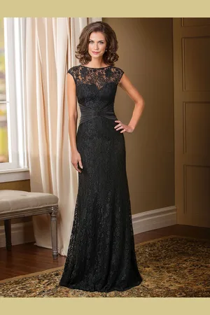 milanoo.com Abito per la madre Abito da sposa con scollo a barchetta senza maniche Guaina in pizzo a terra Abiti da sposa Personalizzazione gratuita