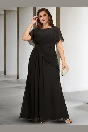 milanoo.com Abito da festa per la madre della sposa collo gioiello maniche corte abiti a trapezio lunghezza pavimento per invitati al matrimonio