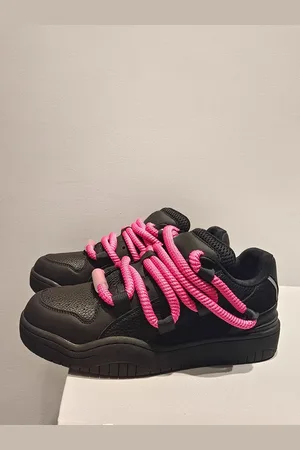 milanoo.com Scarpe da ginnastica da skate nere da donna con punta rotonda e lacci scarpe casual