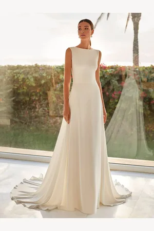 milanoo.com Abiti da Sposa Vintage in raso Avorio a sirena con strascico di corte semplice di Spalle nude smanicato Abiti da sposa