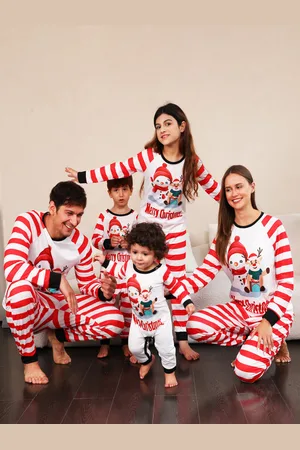 milanoo.com Pigiama natalizio per famiglia a maniche lunghe a righe set da due pezzi per bambino e adulto