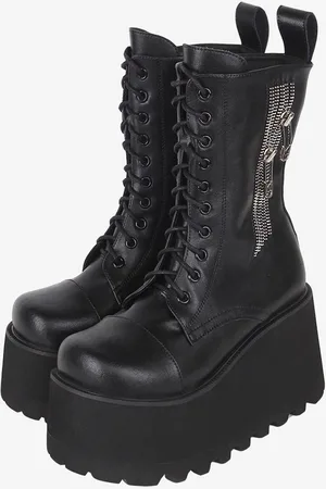 milanoo.com Stivali Lolita gotici Calzature Lolita in pelle PU nera con punta tonda