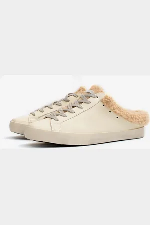 milanoo.com Sneakers bianche con mulo e punta rotonda in montone con lacci e skater