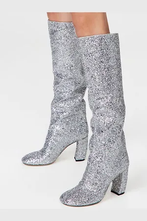milanoo.com Stivali slouch da donna Stivali al ginocchio con tacco grosso con paillettes