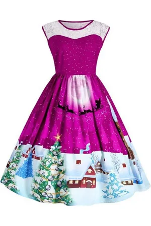 milanoo.com Abito vintage donna senza maniche con stampa natalizia