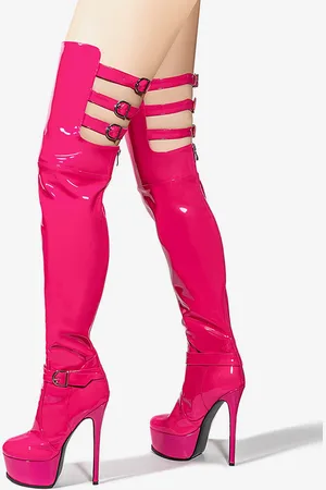 milanoo.com Stivali sexy da donna con plateau punta affilata fibbia tacco alto sopra il ginocchio