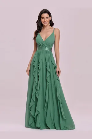 milanoo.com Abito da ballo A-Line con scollo a V senza maniche con scollo a V senza schienale Lunghezza pavimento in chiffon Abiti da cerimonia nuziale