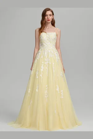 milanoo.com Abito da ballo a-line con scollo quadrato in pizzo senza maniche in pizzo Abiti da sposa per gli ospiti