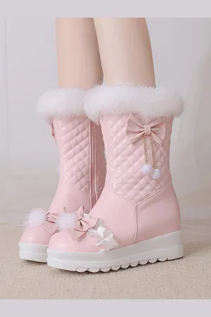 milanoo.com Stivali Lolita dolci in pelle PU con punta rotonda Calzature Lolita rosa