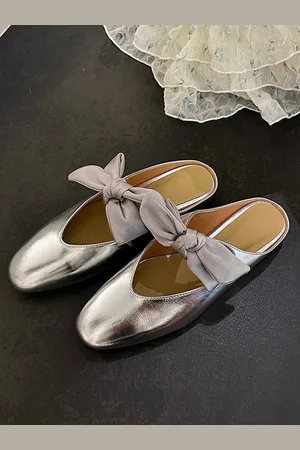 milanoo.com Ballerine senza schienale con punta quadrata e fiocco da donna