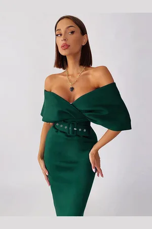 milanoo.com Abiti aderenti Abito tubino slim fit a strati con scollo a V sexy a maniche corte verde scuro con cerniera