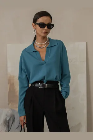 milanoo.com Maglione in maglia con collo a polo e scollo a V maniche lunghe per donna 2025