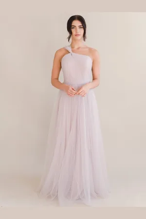 milanoo.com Abito da sera A-Line monospalla con strascico senza maniche in tulle plissettato senza schienale Abiti da festa sociale