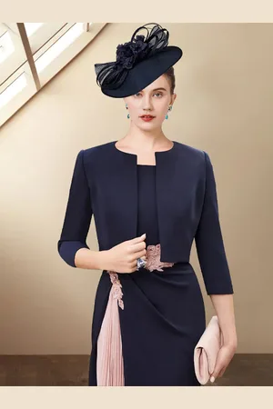 milanoo.com Abito da sposa per la madre Collo a barchetta Mezze maniche Guaina Abiti da sposa al ginocchio Personalizzazione gratuita
