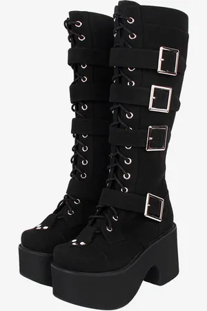 milanoo.com Stivali Lolita gotici Pelle PU Punta tonda Calzature Lolita nere