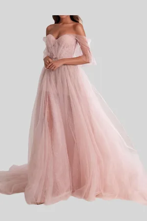 milanoo.com Abito da sera A-Line senza spalline in tulle con fiocchi in strascico Abiti da festa sociali