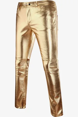 milanoo.com Pantaloni lucidi da discoteca da uomo pantaloni casual con stampa dorata