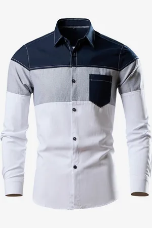 milanoo.com Camicie a maniche lunghe patchwork casual da uomo vestibilità slim con risvolto