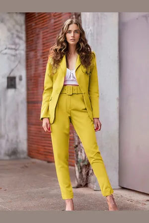 milanoo.com Completo da donna con colletto rovesciato a maniche lunghe in poliestere rosa a due pezzi
