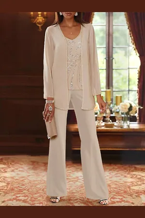 milanoo.com Abito da sposa con scollatura a V e maniche lunghe due pezzi paillettes abiti da invitata a nozze