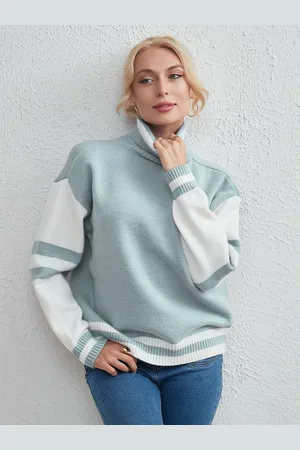 milanoo.com Maglione pullover da donna Maglioni dolcevita bicolore a maniche lunghe