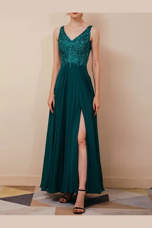 milanoo.com Abito da sera Abiti da spettacolo sociale in pizzo con scollo a V in chiffon con scollo a V Personalizzazione gratuita