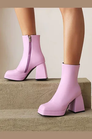 milanoo.com Stivaletti rosa da donna con plateau punta quadrata tacco a blocco